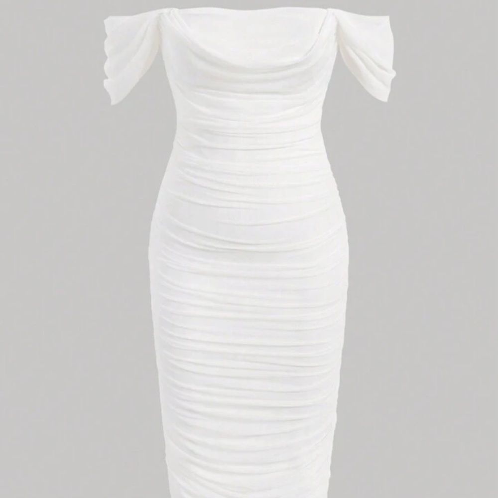 Elegant White Ruched Midi Dress